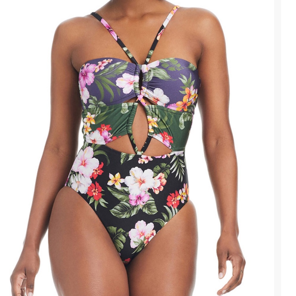 NWT Bar III Floral Banded Keyhole One Piece Swimsuit sz M